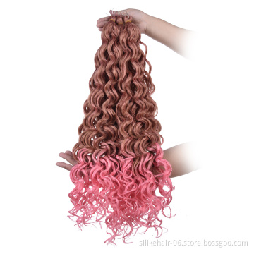 High Quality 24 inch Ombre Gray Black Afro Curl Water Wave Braids Ocean Wave Curly Synthetic Crochet Braiding Hair Extension